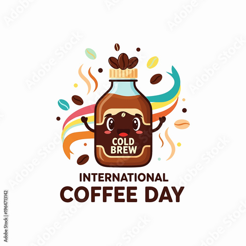 Celebrating International Coffee Day with Coffee Jar Illustration.