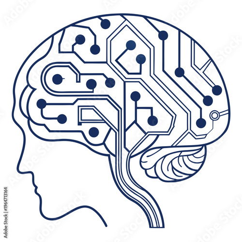 Side view of brain with circuit board pattern technology innovation intelligence