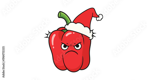 An anthropomorphic red pepper wearing a santa hat displays a grumpy expression presented as a silhouette high quality professional detailed modern