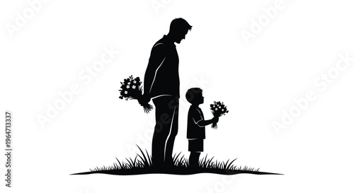 A tender moment between a father and son depicted in a striking black silhouette high quality professional detailed modern elegant stylish