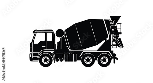 A stark black silhouette depicts a concrete mixer truck showcasing its industrial design and functionality silhouette high quality professional detailed modern