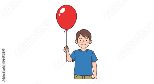 A young boy cheerfully holds a bright red balloon creating a simple charming silhouette high quality professional detailed modern elegant stylish