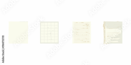 Four variations of lined note paper with differing levels of use