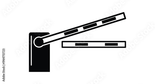 A stark black and white graphic depicts a raised barrier arm commonly found at entrances as a silhouette high quality professional detailed modern