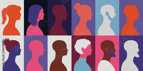Diverse profiles in silhouette showcasing a spectrum of human forms