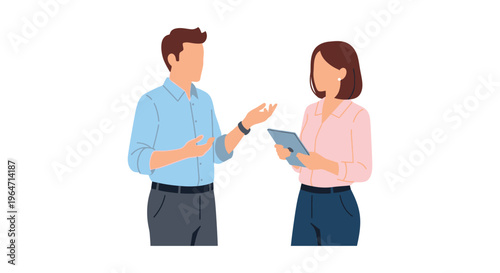A man and woman are engaged in a professional discussion potentially about business in a flat silhouette high quality detailed modern