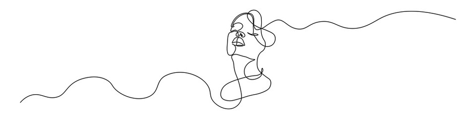 Deken met foto Een lijn Minimalistisch vrouwengezicht doorlopende lijn tekening  © Сергей Козийчук