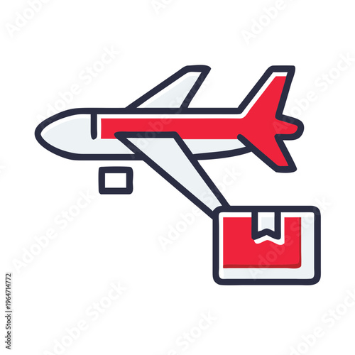 Logistics Airplane Icon Carrying Cargo Box Representing Fast Shipping Freight Services and Christmas Delivery