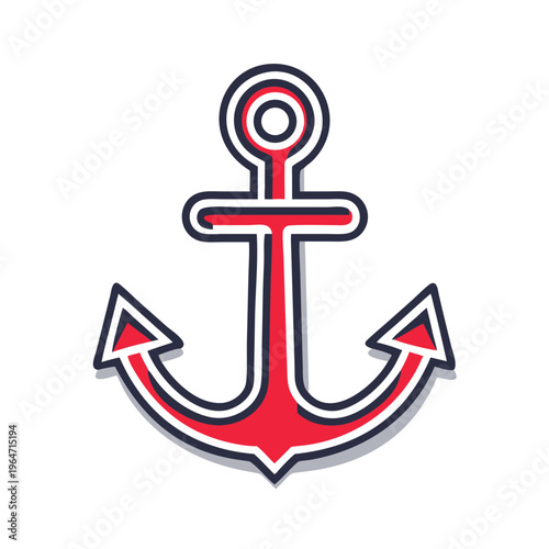 Marine Anchor Icon With Red Outline Representing Maritime Stability Nautical Strength and Summer Sea Holiday