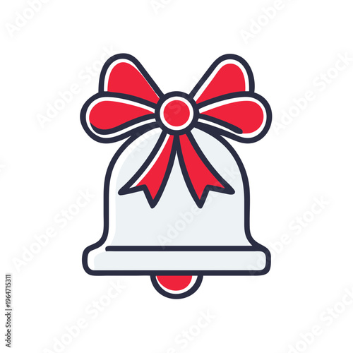 Festive Bell Icon With Red Ribbon Representing Celebration Holiday Traditions and Winter Christmas Season
