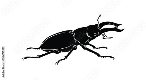 A striking black silhouette of a large stag beetle with prominent mandibles showcasing its unique form silhouette high quality professional detailed