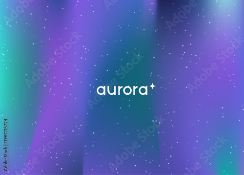 Aurora Light Gradient. Borealis Gradient Blur. Green, Blue And Purple Abstract Sky. Neon Galaxy In Dark Night Space. Northern Aurora Light. Magical Polar Stars And Deep Teal Horizon.