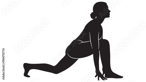 Woman athletic silhouette in lunge position with bent knee and stretched leg featuring exercise, fitness, stretching with workout and yoga elements