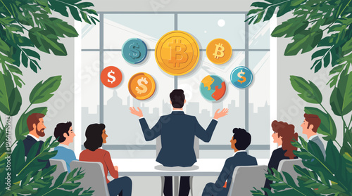 A vibrant, stylized illustration of large tropical leaves in various shades of green, evoking a sense of lushness and freshness.