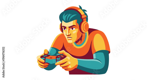 Gamer illustration controller headphones entertainment technology vector
