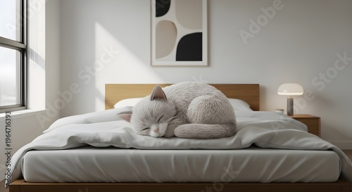Modern Bedroom with Cat Plush