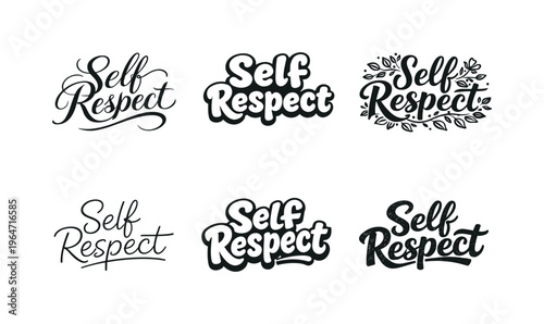 Self Respect. Set lettering. harmonious lettering variations of the same emblematic concept, each with different artistic interpretation (Elegant script with