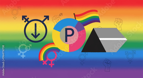 Pride symbols with rainbow colors and tent on beach background representing lgbtq community and outdoor lifestyle