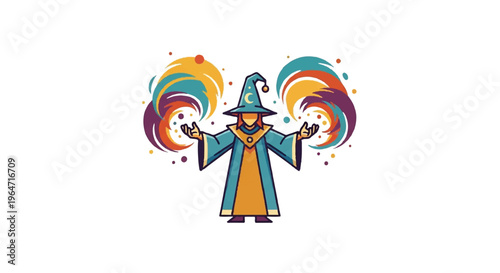 Cartoon wizard conjuring magic vector illustration isolated