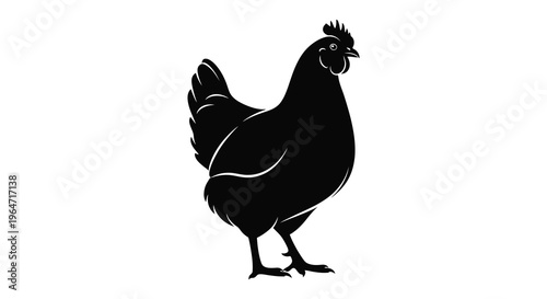 A striking black silhouette of a plump hen standing prominently against a plain white background silhouette high quality professional detailed modern