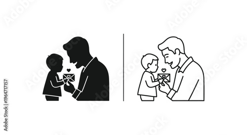 Father and son looking at smart phones together Vector