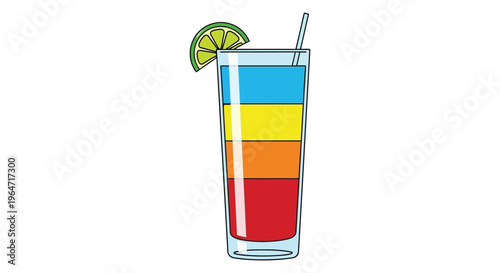 A vibrant layered cocktail in a tall glass adorned with a lime wedge and straw silhouette high quality professional detailed modern