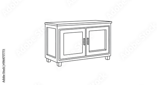 Simple line drawing of a wooden cabinet with doors silhouette