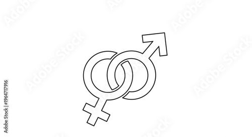 Intertwined male and female symbols create a striking graphic silhouette