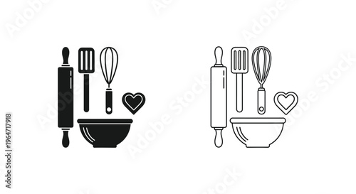 Baking kitchen utensils icons Vector
