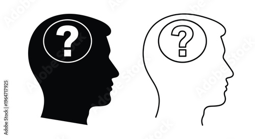 Two human heads with question marks a striking visual silhouette