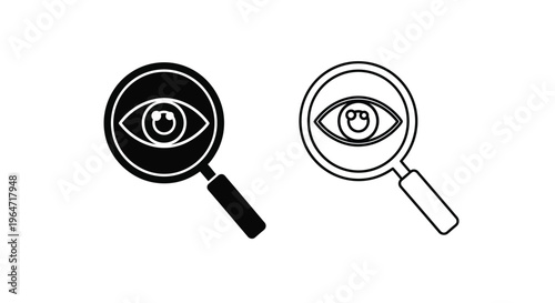Two magnifying glasses displaying an eye black and white silhouette