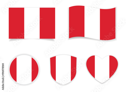 Peru national flag and heart shape badge icon set