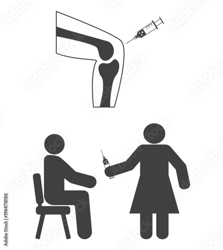 Nurse  with syringe does knee injection to man icon
