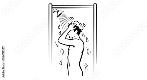 A person taking a shower depicted in a stark black silhouette
