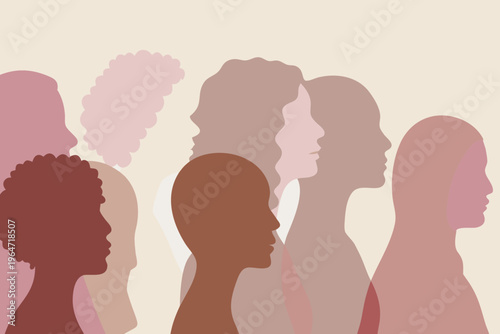 Diverse group of women depicted in silhouette with varying skin tones