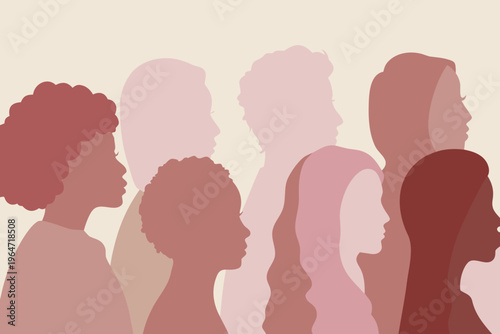 Diverse group of women depicted in a minimalist stylized silhouette illustration