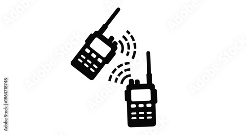 Two walkie talkies communicating with signal waves black silhouette