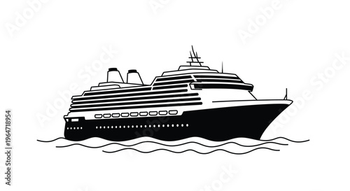 A large cruise ship sailing on water rendered as a silhouette
