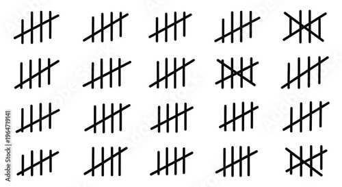 Tally marks arranged in groups and patterns a striking silhouette