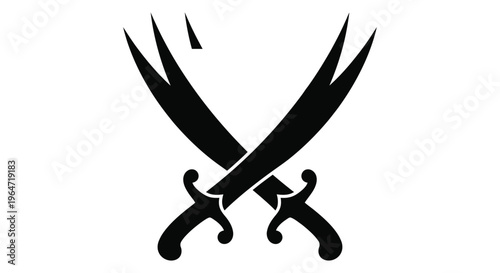 Two crossed scimitars depicted in a striking black silhouette