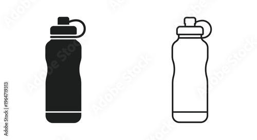 Two water bottles in contrasting styles a solid and line art silhouette