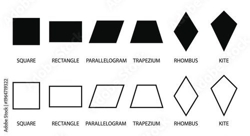 Geometric shapes illustrated with black forms and white outlines silhouette