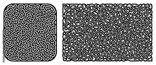 Abstract squiggly labyrinth pattern background textures in black and white graphic style