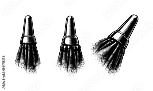 Umbrella tip detail, a realistic umbrella tip shown from side view, frontal view, and angled close-up as three object studies emphasizing material thickness