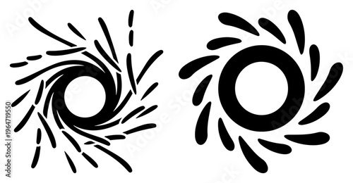 Sunburst shapes and abstract circular vortex icons in minimalist style