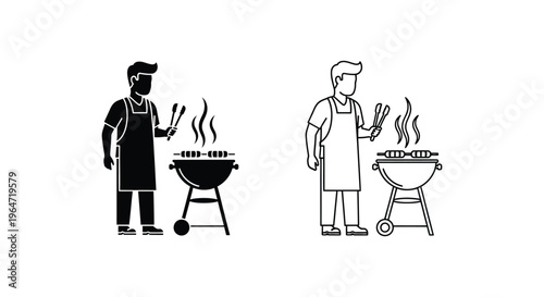 Grilling bbq chef and man grilling Vector