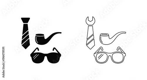 Vintage smoking accessories glasses ties Vector