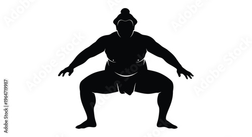 A powerful sumo wrestler in a dynamic striking silhouette