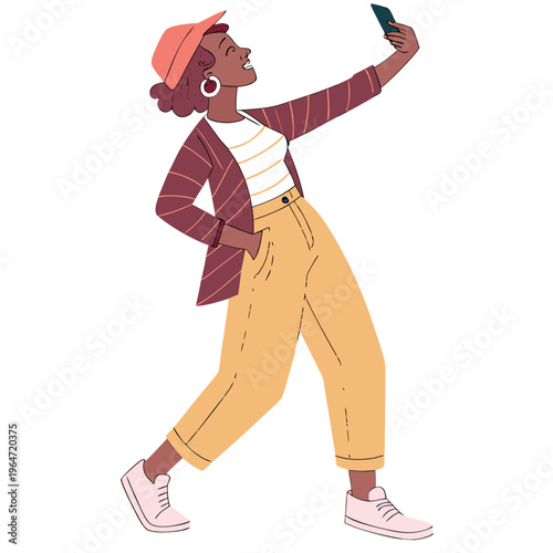 Person taking selfie with phone smiling