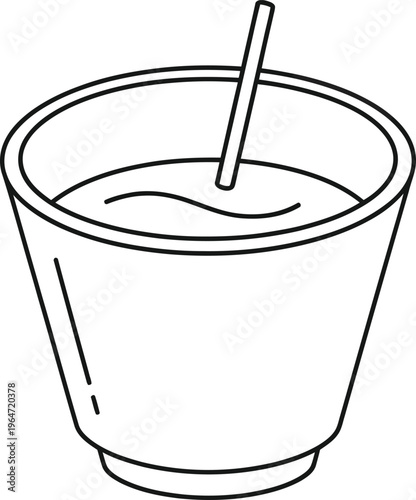 Simple black and white illustration of a drink in a cup with a straw